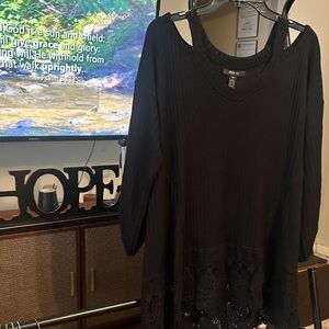 Style & Co. Black Blouse with Lace Hem